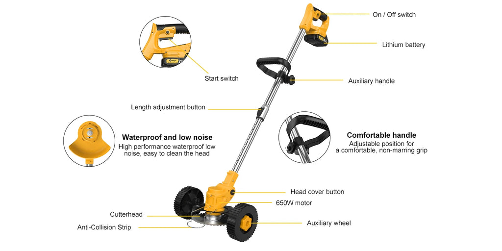 CONENTOOL 21V Accu Grastrimmer met Wielen - 
Gratis verzending in Nederland