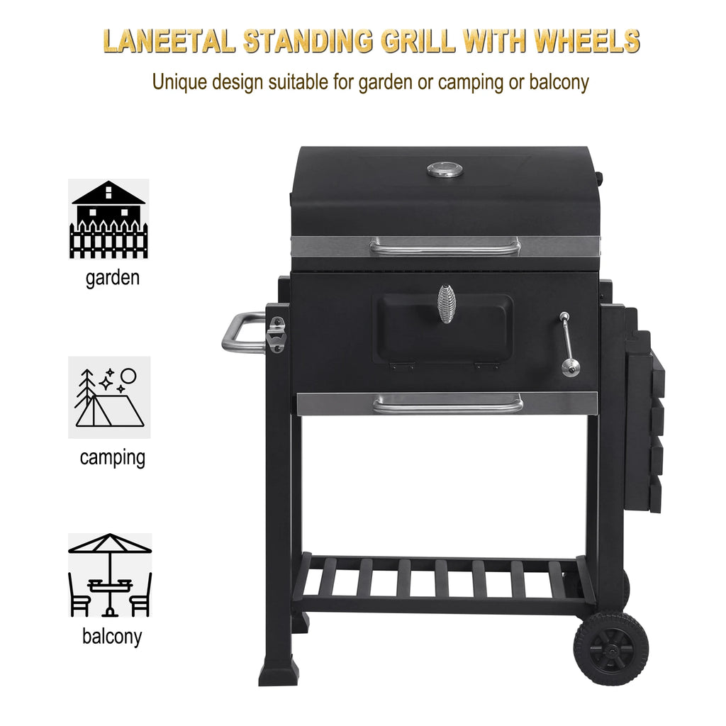 Houtskool BBQ Grill – Verstelbare Hoogte met Wielen (113 × 45,5 × 100 cm) Barbecue Grill for Garden Camping Picnic - 
Gratis verzending in Nederland