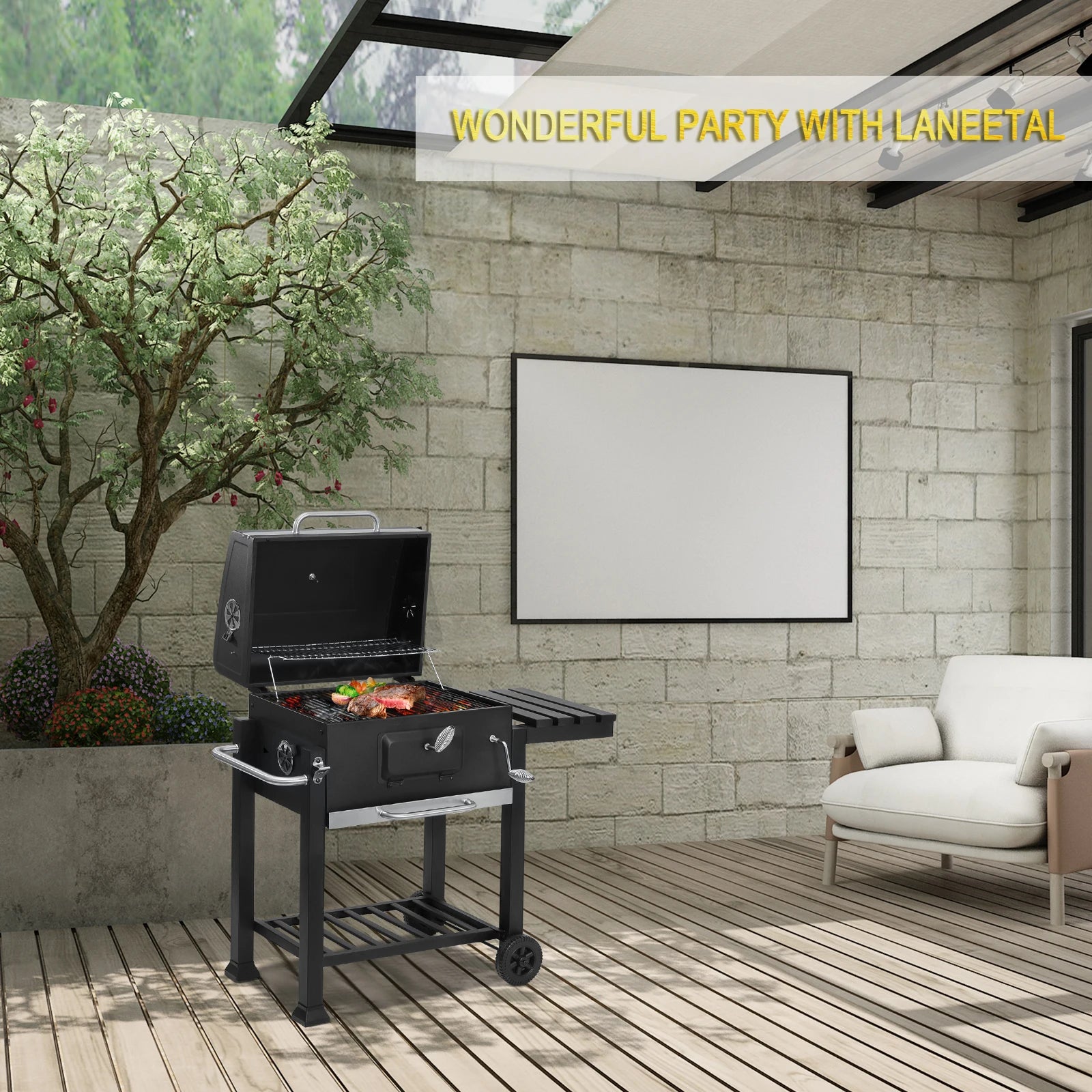 Houtskool BBQ Grill – Verstelbare Hoogte met Wielen (113 × 45,5 × 100 cm) Barbecue Grill for Garden Camping Picnic - 
Gratis verzending in Nederland