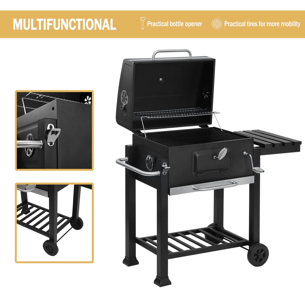 Houtskool BBQ Grill – Verstelbare Hoogte met Wielen (113 × 45,5 × 100 cm) Barbecue Grill for Garden Camping Picnic - 
Gratis verzending in Nederland