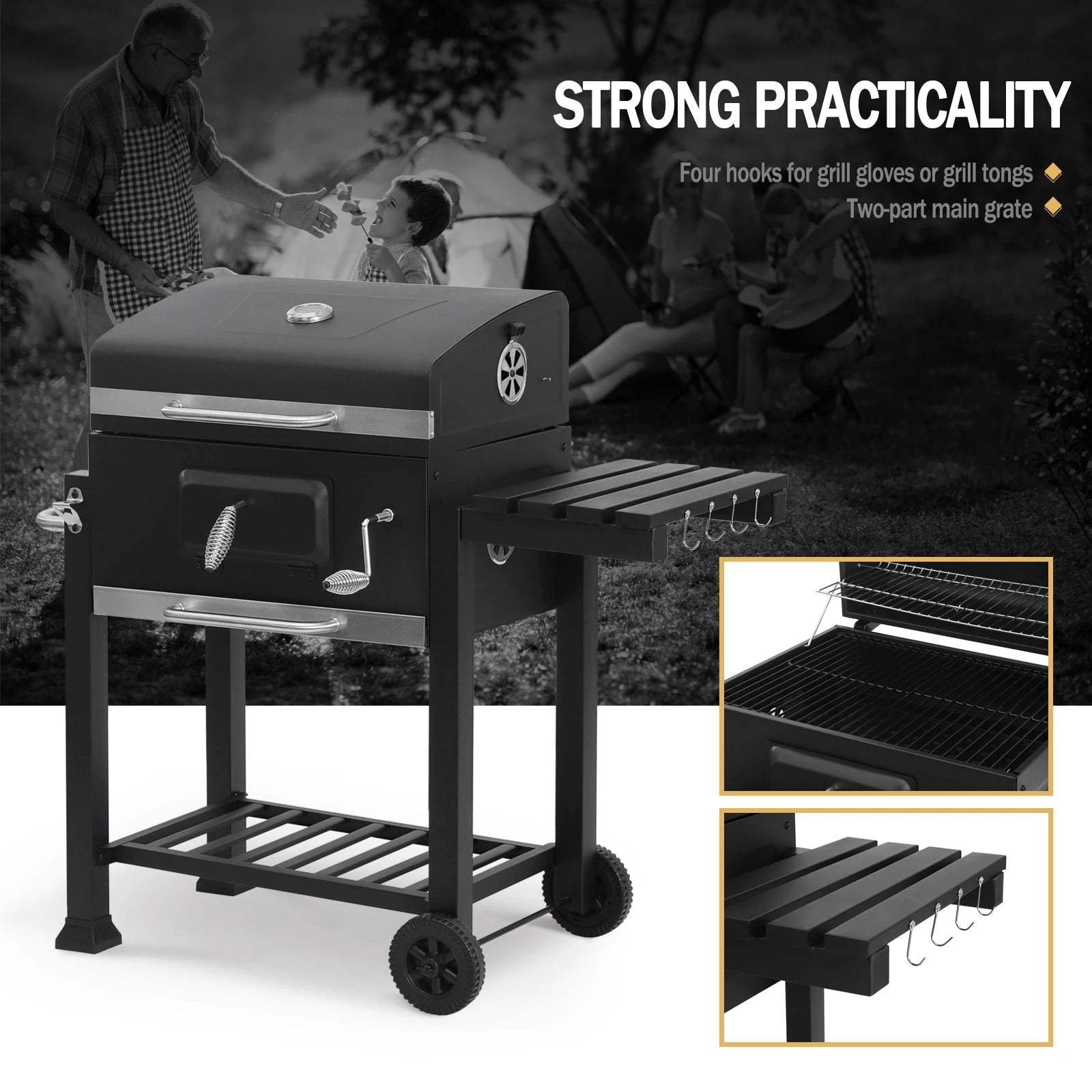 Houtskool BBQ Grill – Verstelbare Hoogte met Wielen (113 × 45,5 × 100 cm) Barbecue Grill for Garden Camping Picnic - 
Gratis verzending in Nederland