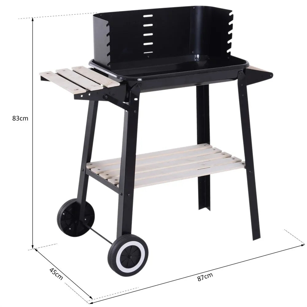 Outsunny Houtskool BBQ Grill – Verstelbare Hoogte met Zijplanken en Wielen (83 × 37 × 87 cm) - 
Gratis verzending in Nederland