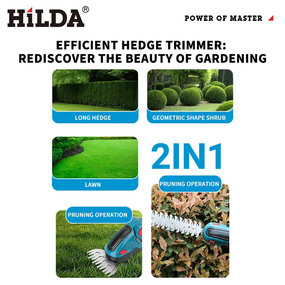 HILDA 2-in-1 Accu Heggenschaar & Gras-/Onkruidschaar - 
Gratis verzending in Nederland