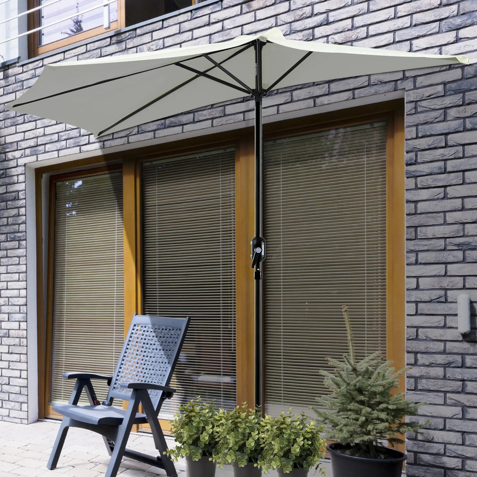 Halfronde Tuinparasol met Zwengel – Buiten Parasol 269 × 138 × 236 cm