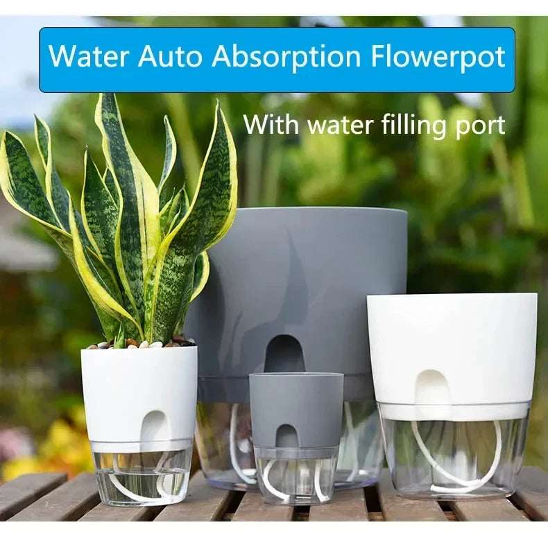 Transparante Dubbele Laag Bloempot – Zelfbewaterende Plantenpot met Katoenen Lont en Vulopening - 
Gratis verzending in Nederland