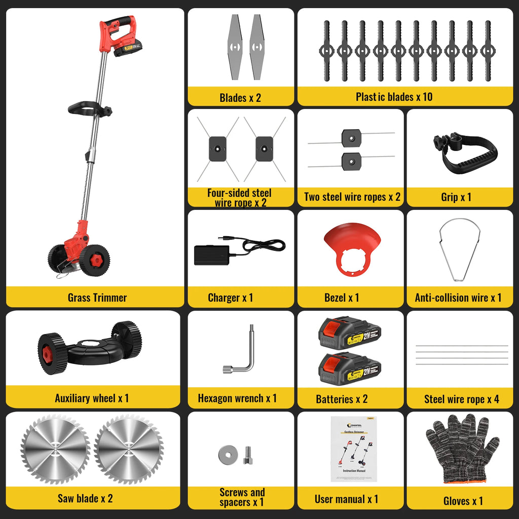 CONENTOOL 21V Accu Grastrimmer met Wielen - 
Gratis verzending in Nederland