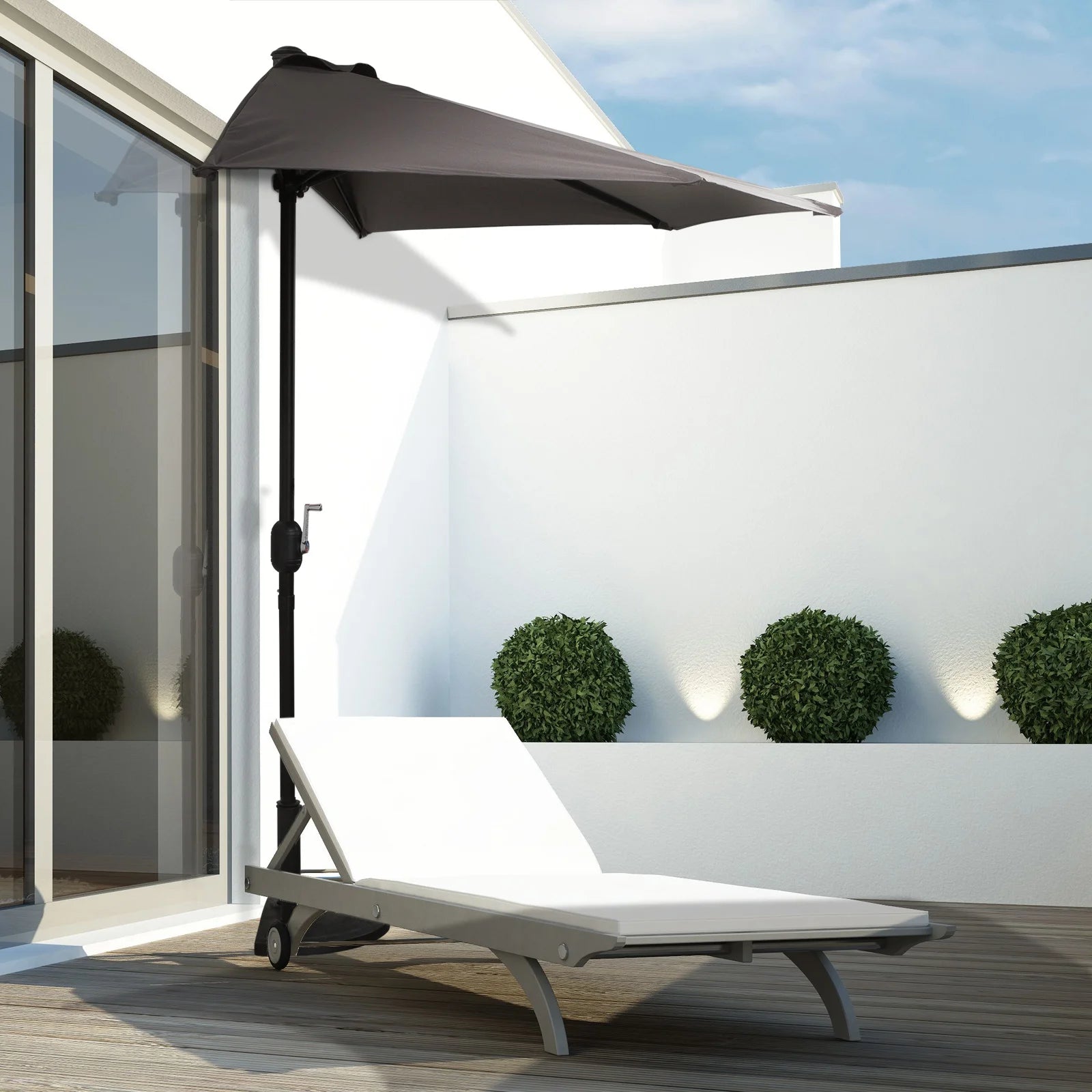 Halfronde Tuinparasol met Zwengel – Buiten Parasol 269 × 138 × 236 cm