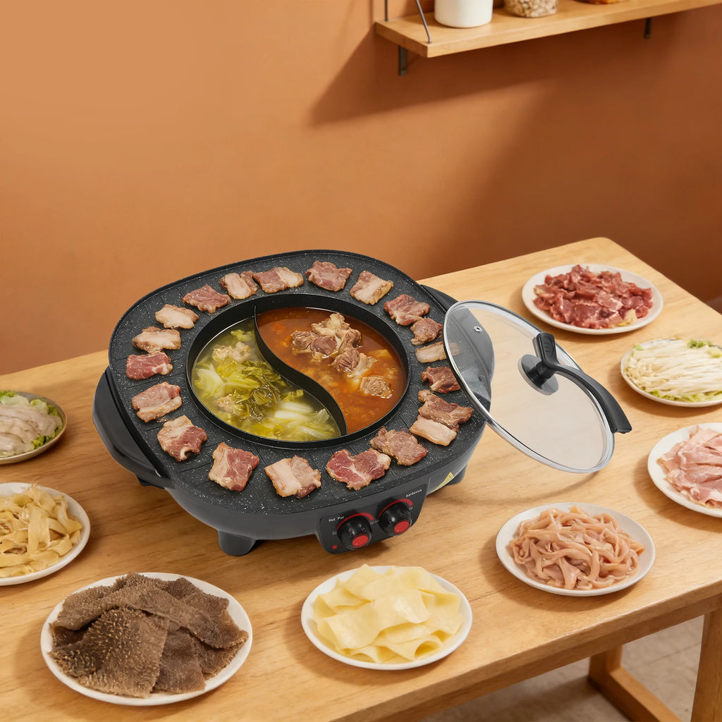 2000W Elektrische 2-in-1 Grill & Hotpot – Antiaanbak BBQ met Onafhankelijke Temperatuurregeling -
Gratis verzending in Nederland
