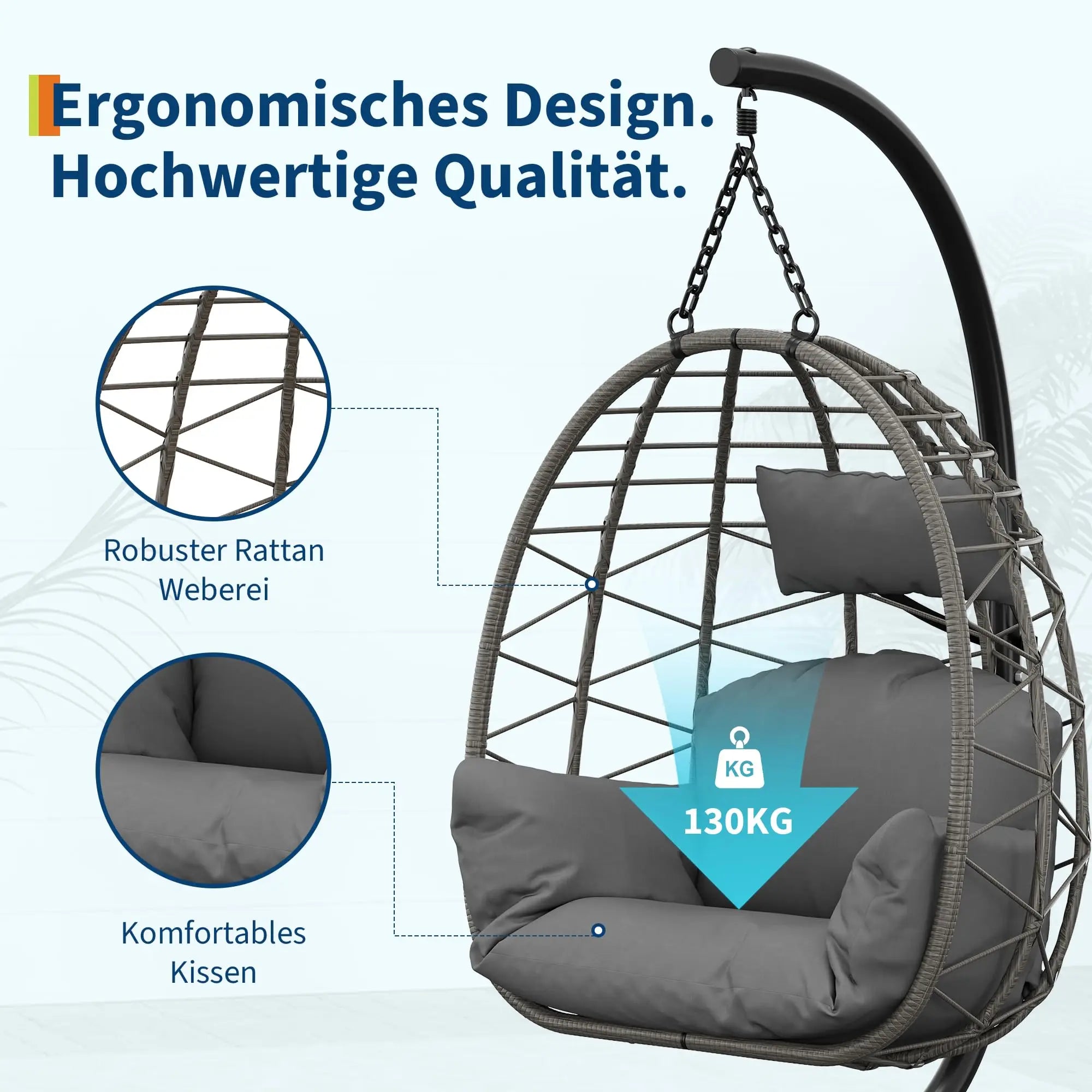 Hangende Egg Chair met Verstelbare Hoogte – Schommelstoel met Metalen Frame voor Binnen en Buiten - 
Gratis verzending in Nederland