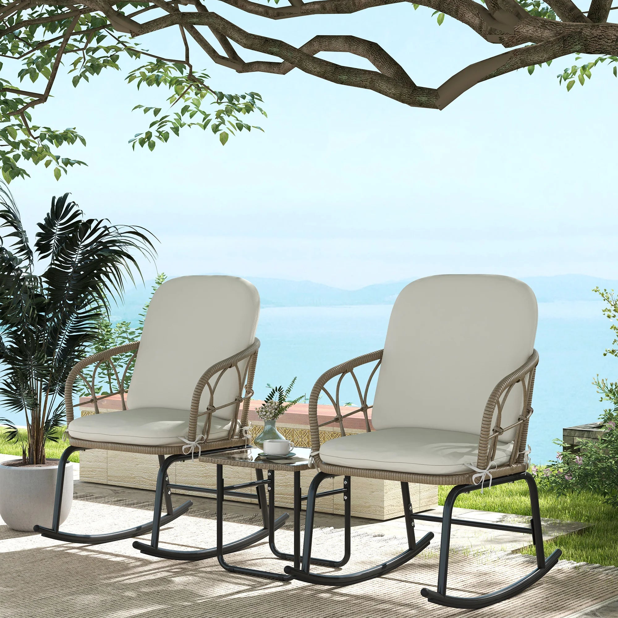 Rattan 2 Stoelen & Tafel met Kussens -
Gratis verzending in Nederland