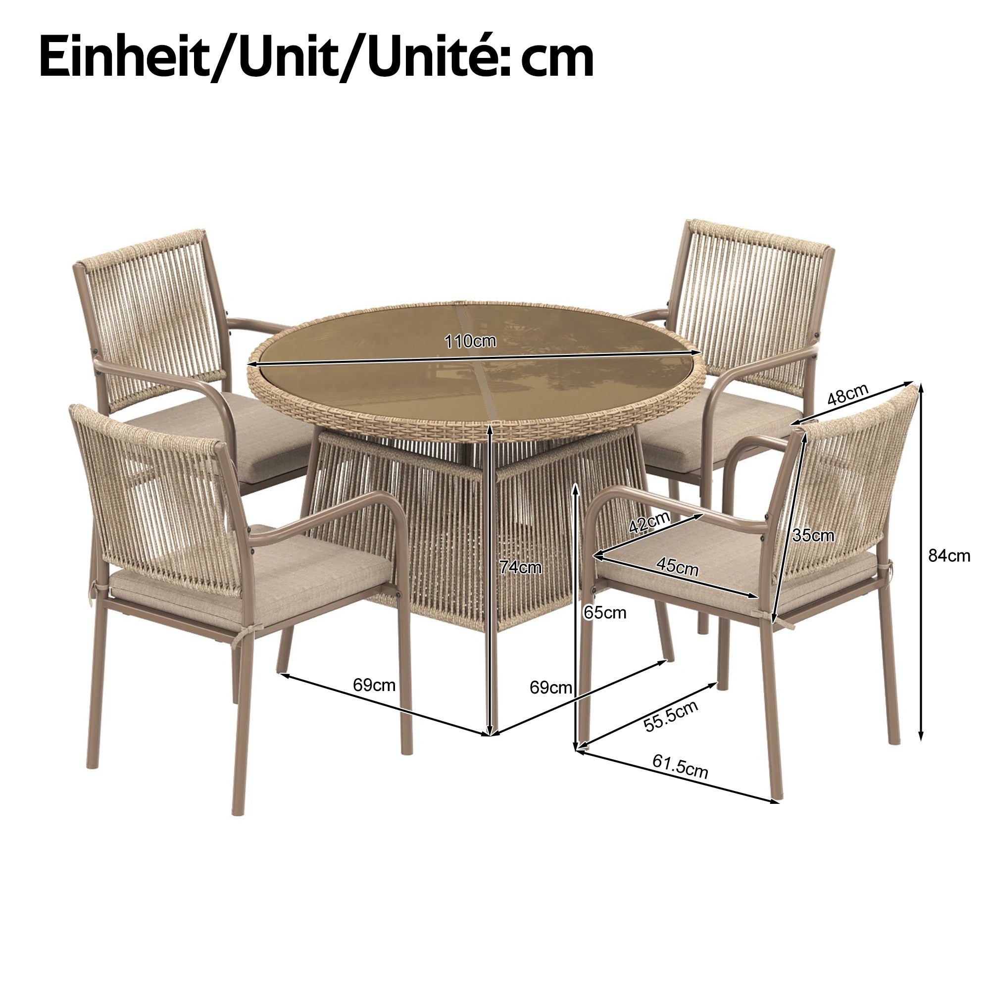 5-delige Tuinmeubelset – Ronde Tafel met Gehard Glas & 4 Terrasstoelen -
Gratis verzending in Nederland
