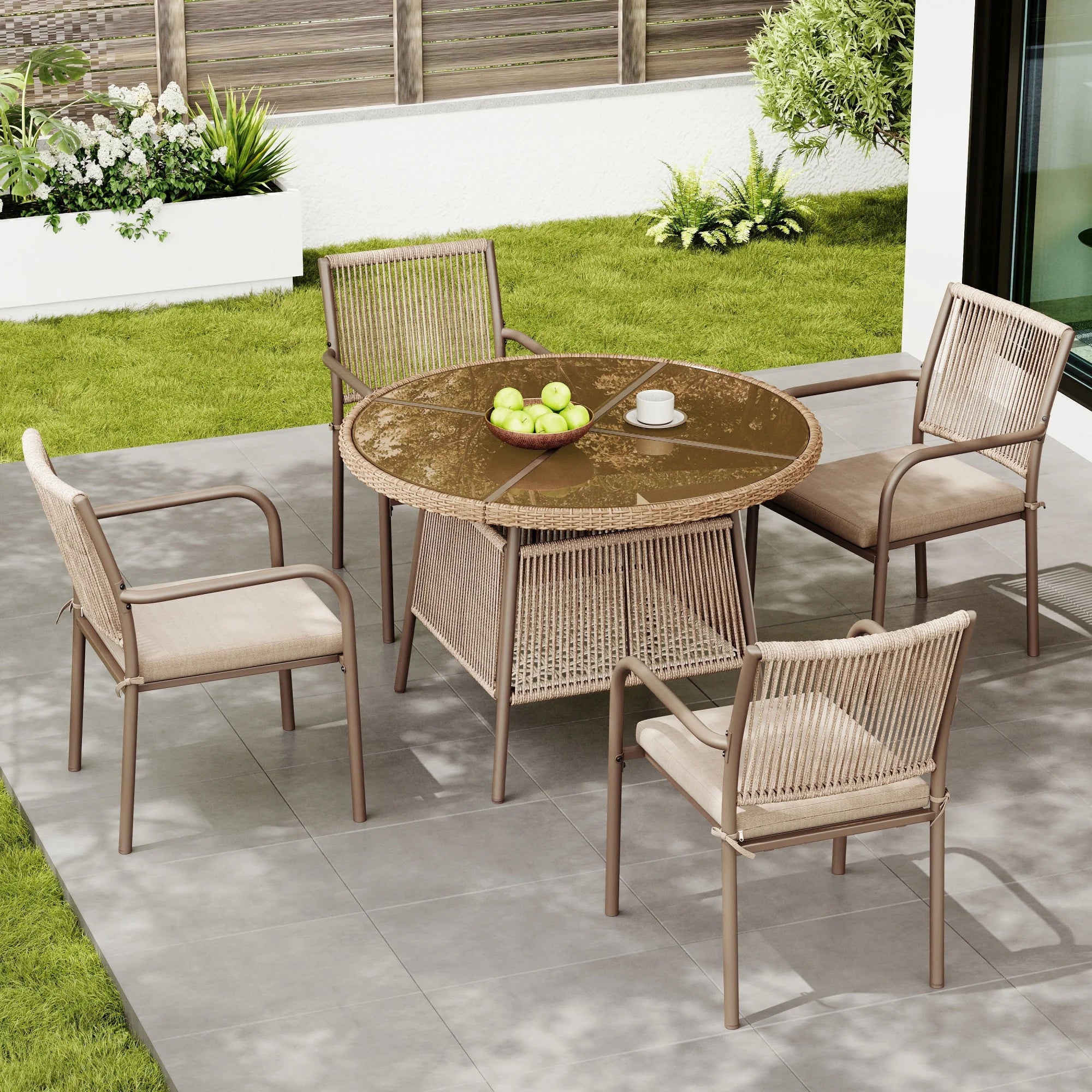 5-delige Tuinmeubelset – Ronde Tafel met Gehard Glas & 4 Terrasstoelen -
Gratis verzending in Nederland