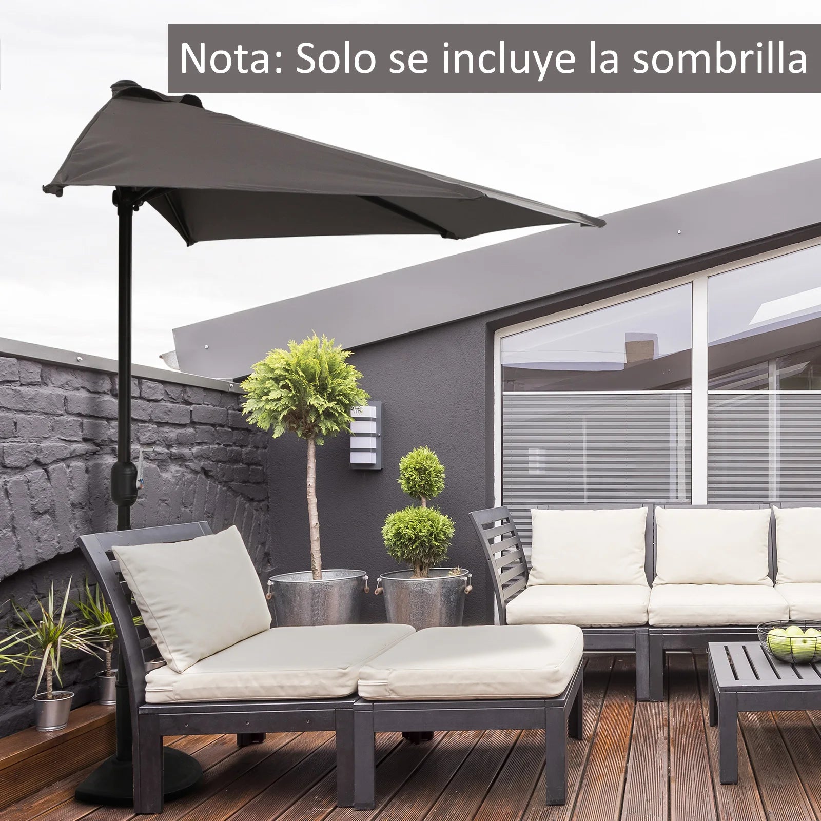 Halfronde Tuinparasol met Zwengel – Buiten Parasol 269 × 138 × 236 cm