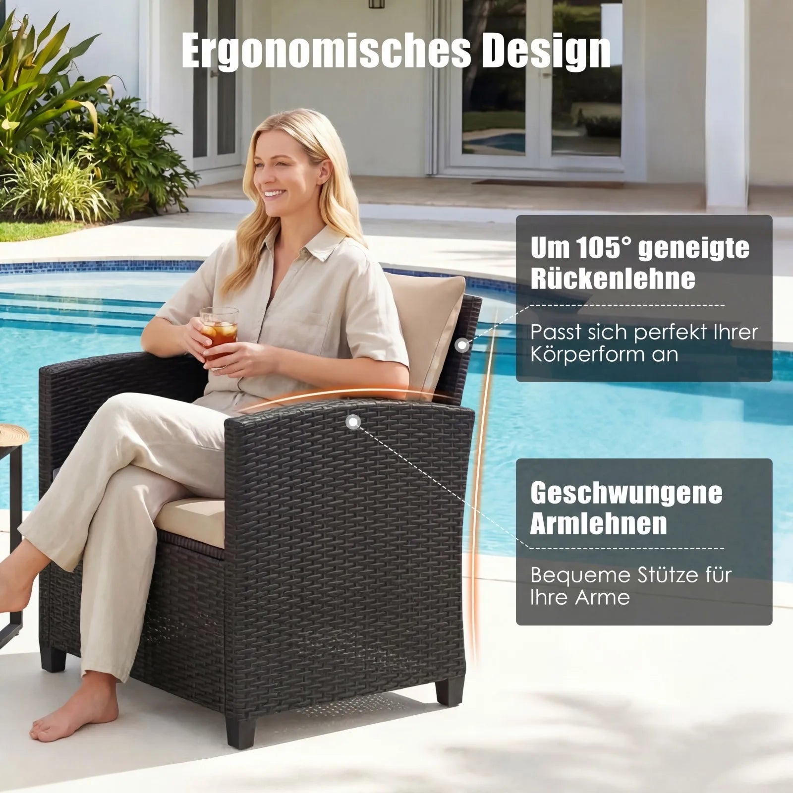 Rattan Tuinmeubelset – 2 Stoelen met Kussens & Glazen Tafel - 
Gratis verzending in Nederland