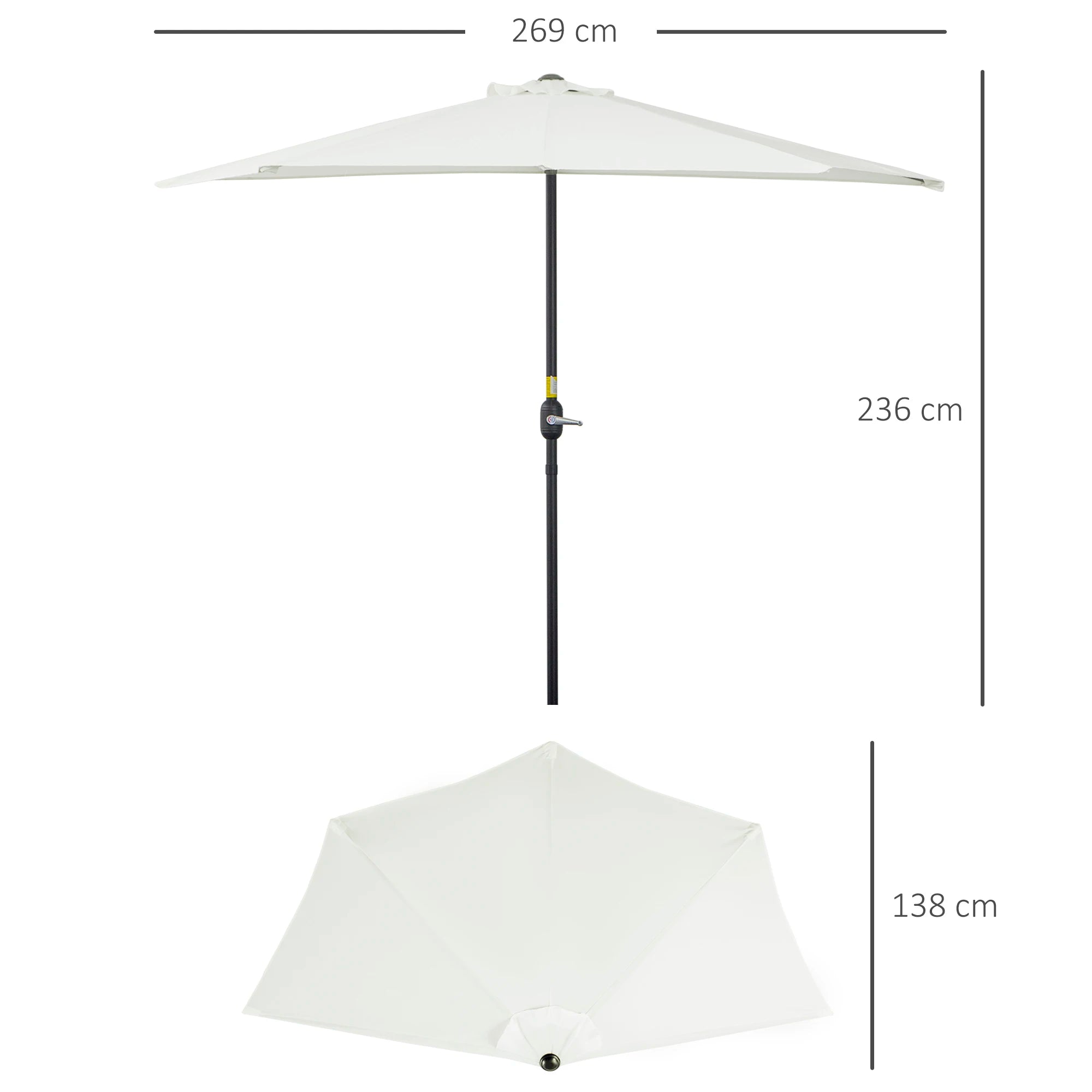 Halfronde Tuinparasol met Zwengel – Buiten Parasol 269 × 138 × 236 cm