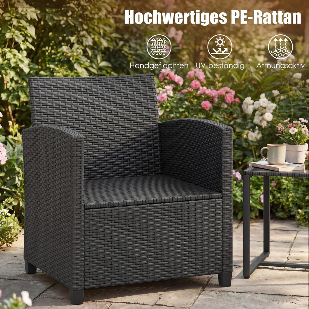 Rattan Tuinmeubelset – 2 Stoelen met Kussens & Glazen Tafel - 
Gratis verzending in Nederland