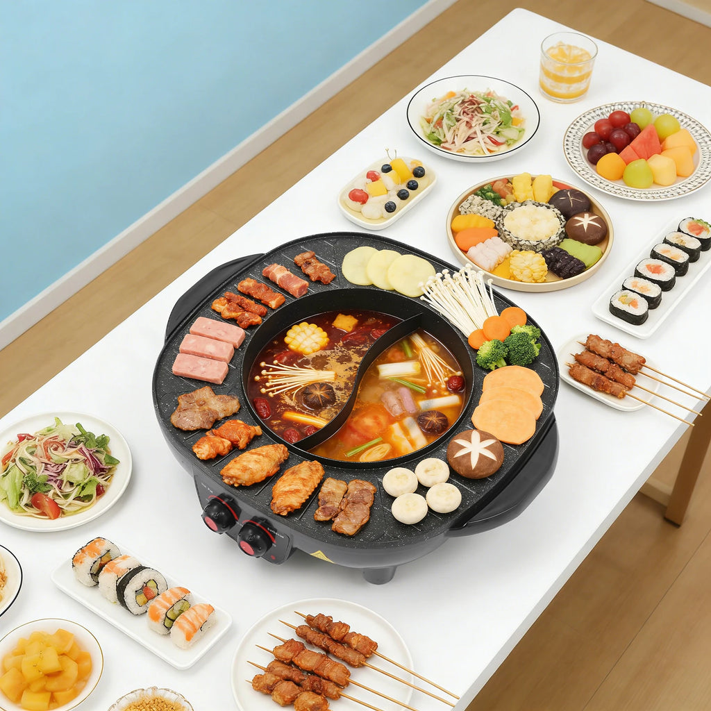 2000W Elektrische 2-in-1 Grill & Hotpot – Antiaanbak BBQ met Onafhankelijke Temperatuurregeling -
Gratis verzending in Nederland