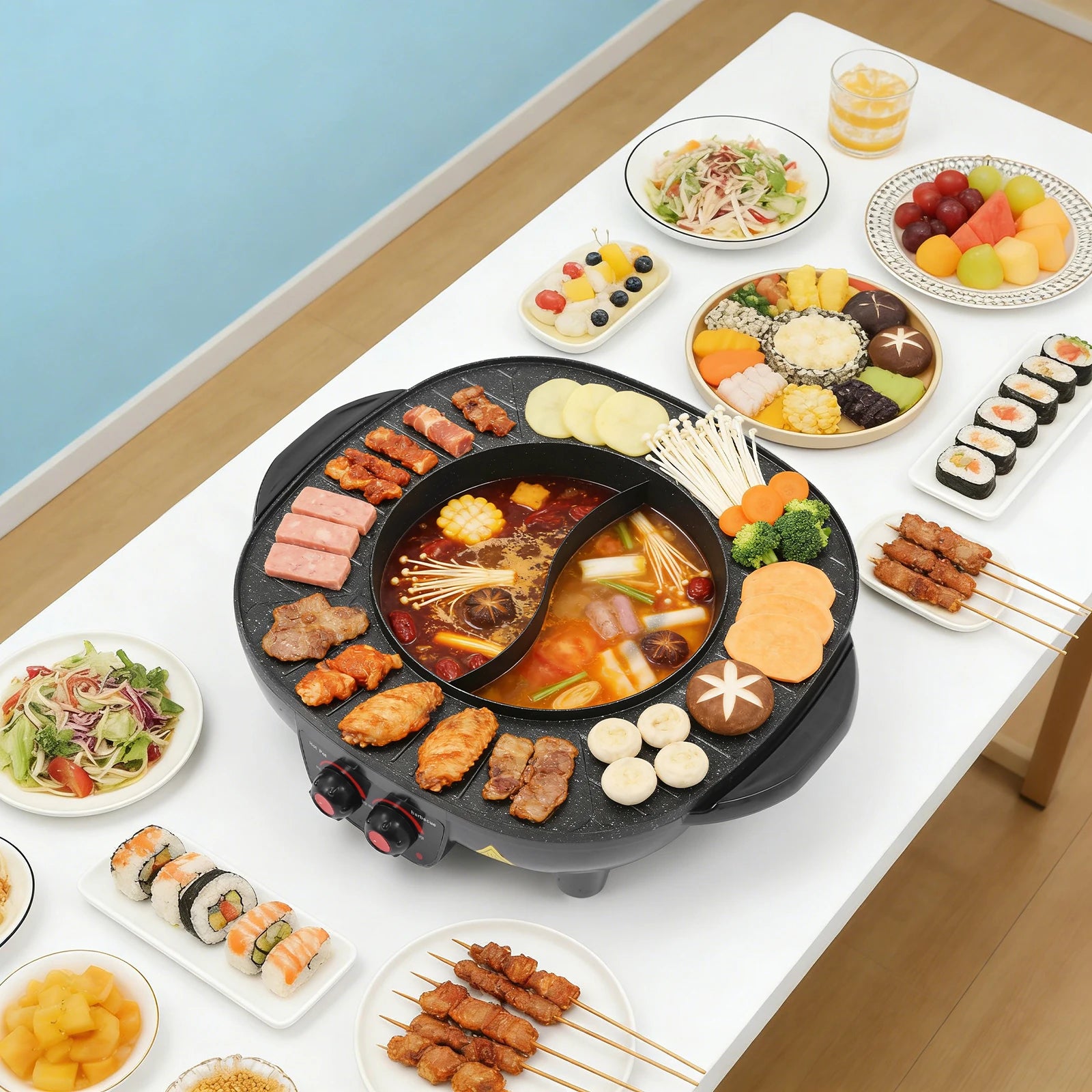 2000W Elektrische 2-in-1 Grill & Hotpot – Antiaanbak BBQ met Onafhankelijke Temperatuurregeling -
Gratis verzending in Nederland