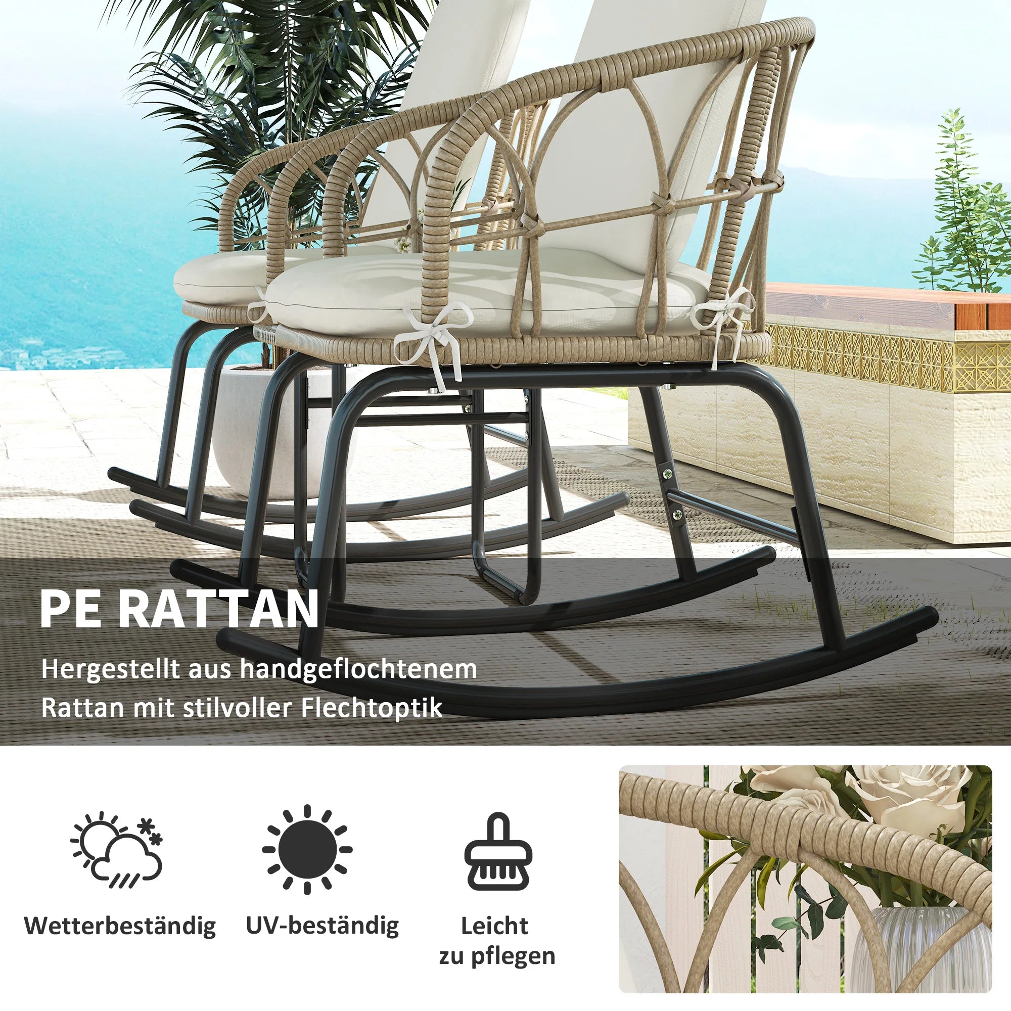 Rattan 2 Stoelen & Tafel met Kussens -
Gratis verzending in Nederland