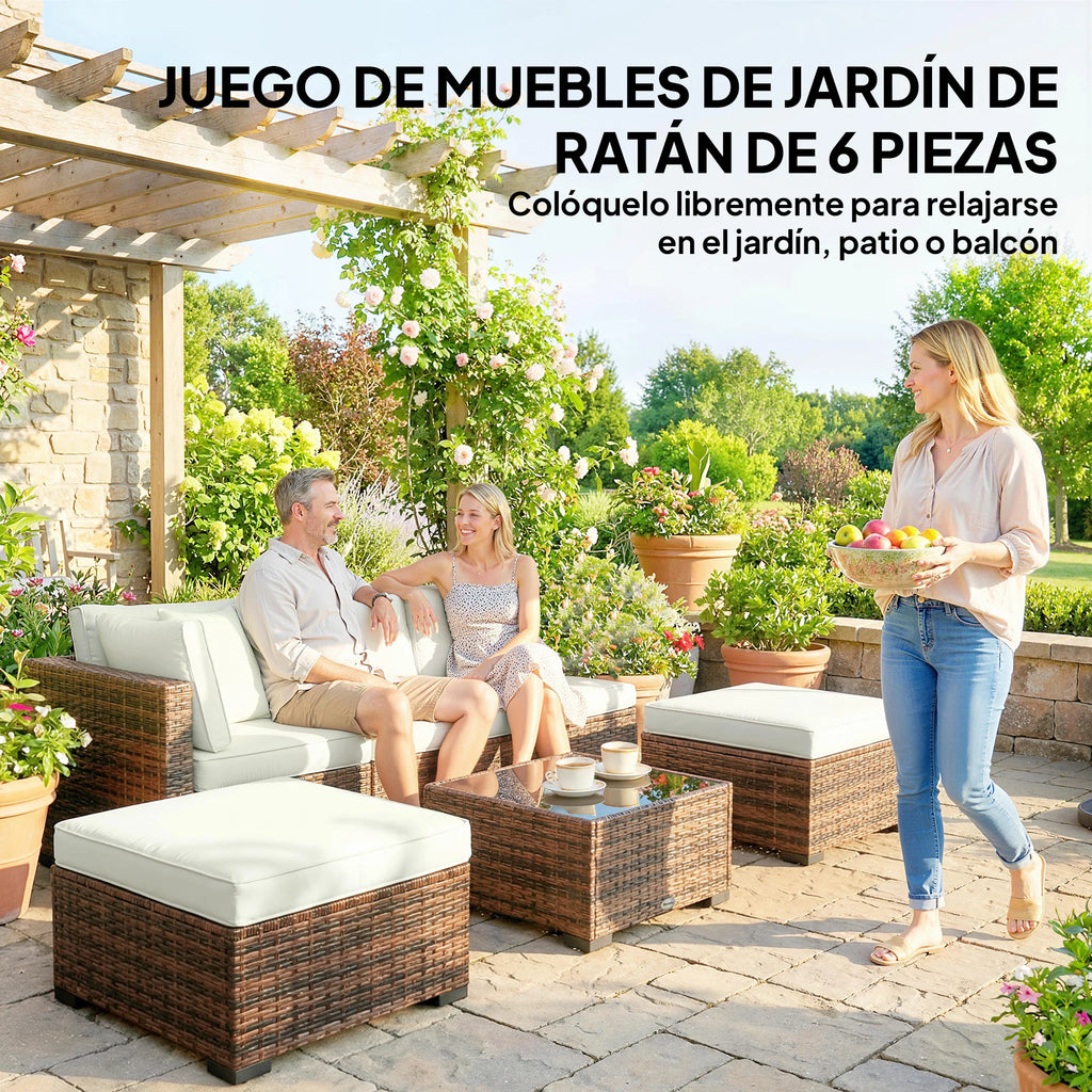 Rotan tuinset 6-delig met comfortabele kussens - Gratis verzending in Nederland