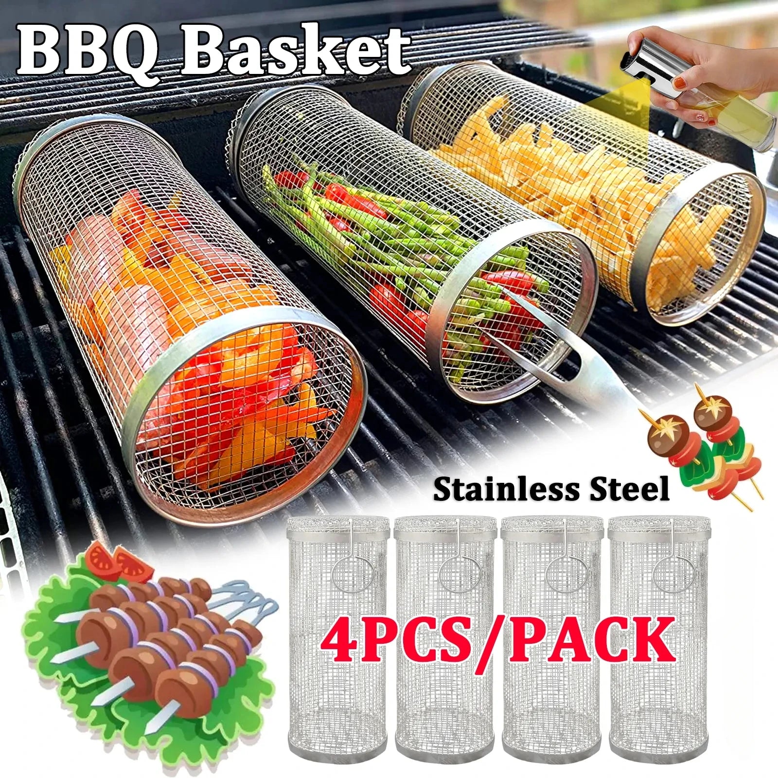 Roterende BBQ Grillmand – RVS Grilling Basket (1–4 stuks) - 
Gratis verzending in Nederland