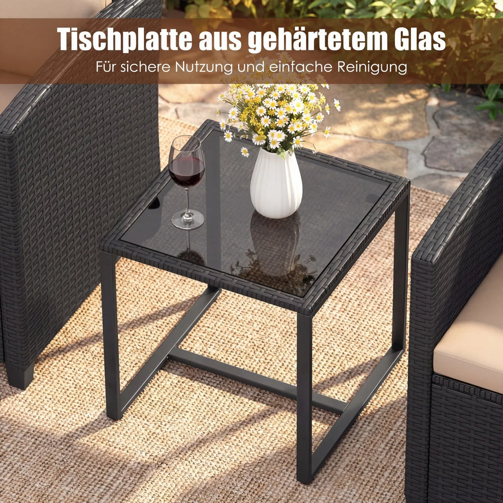 Rattan Tuinmeubelset – 2 Stoelen met Kussens & Glazen Tafel - 
Gratis verzending in Nederland