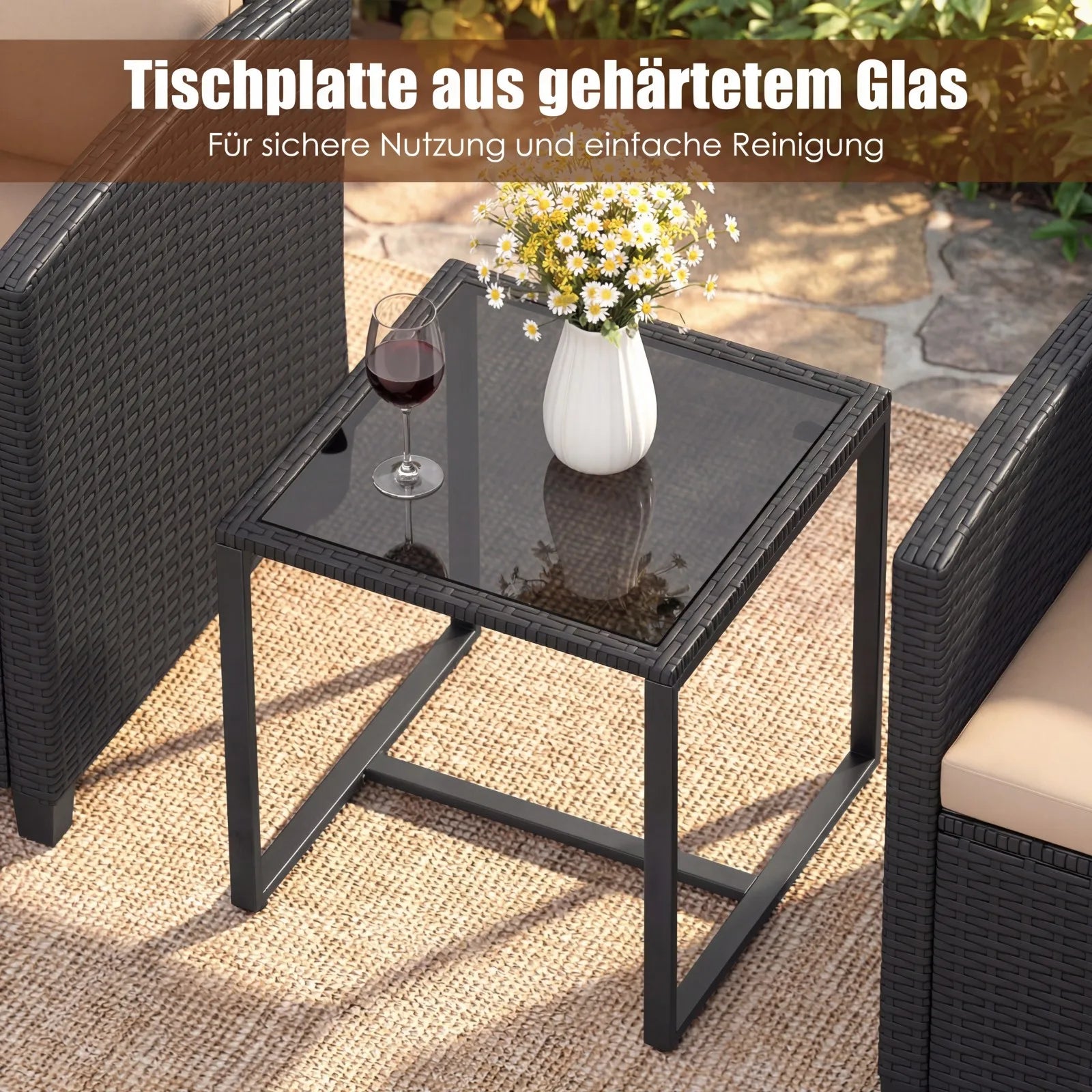 Rattan Tuinmeubelset – 2 Stoelen met Kussens & Glazen Tafel - 
Gratis verzending in Nederland