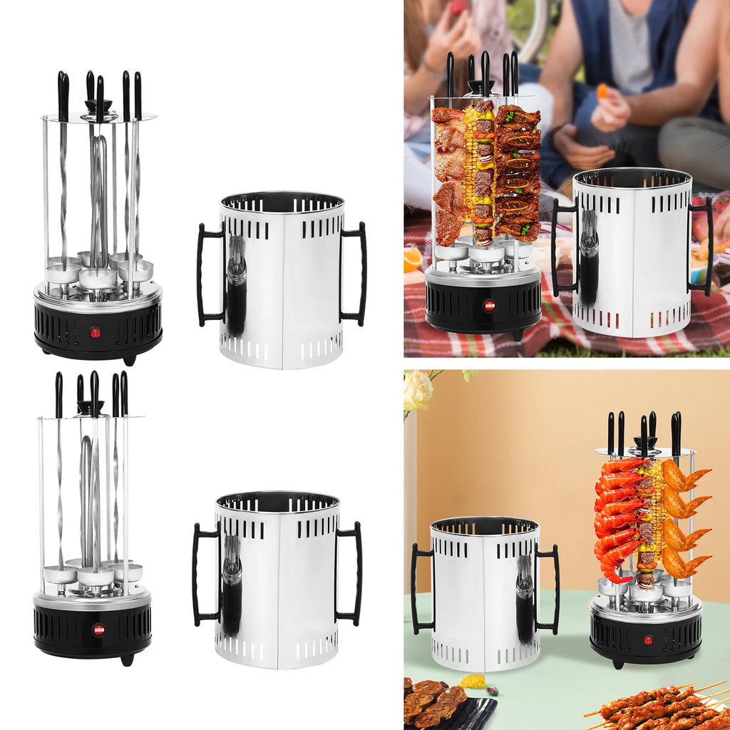 1000W verticale elektrische grill RVS – met rotisserie & 6 spiesen, rookvrij BBQ’en thuis 
Gratis verzending in Nederland.