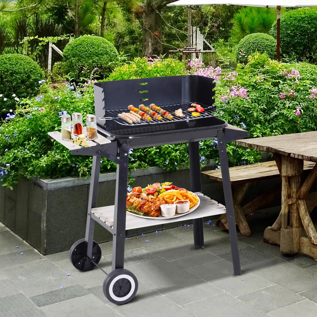 Outsunny Houtskool BBQ Grill – Verstelbare Hoogte met Zijplanken en Wielen (83 × 37 × 87 cm) - 
Gratis verzending in Nederland