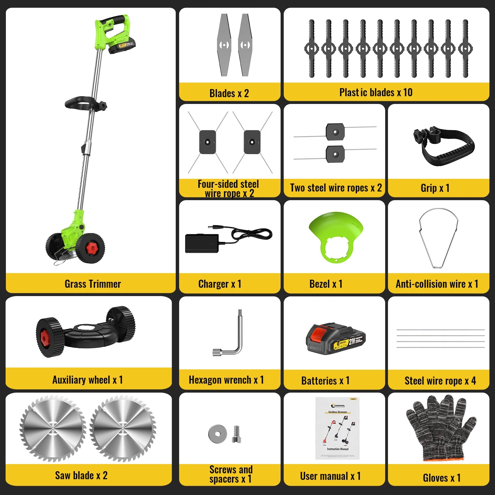 CONENTOOL 21V Accu Grastrimmer met Wielen - 
Gratis verzending in Nederland