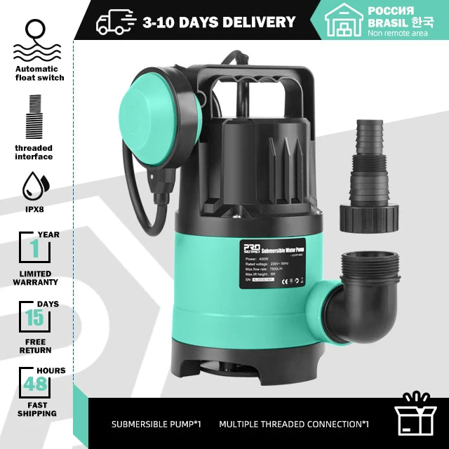 400W Dompelpomp – 7500 L/u Waterpomp voor Afvoer en Leegpompen (230V) - 
Gratis verzending in Nederland