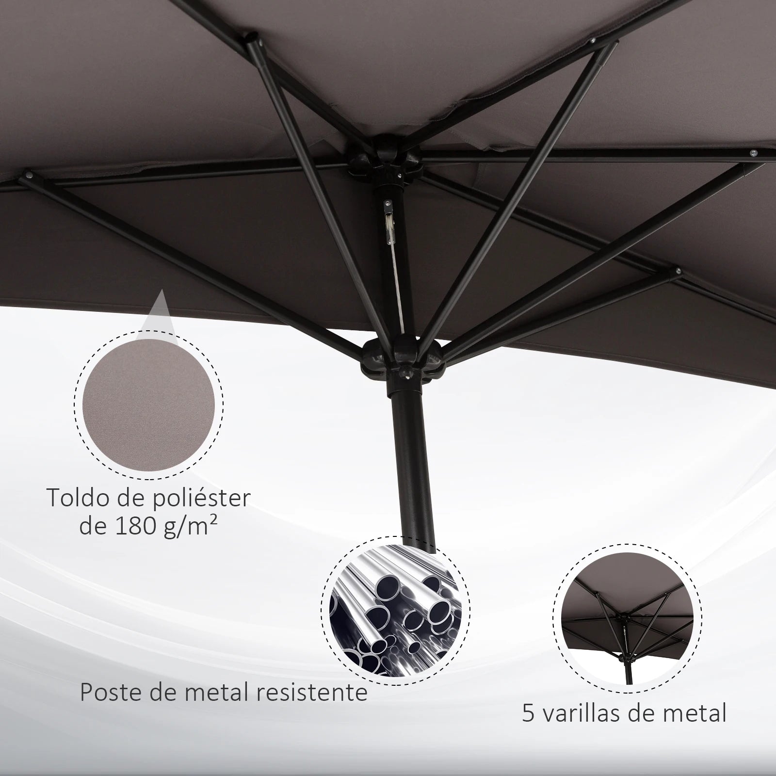 Halfronde Tuinparasol met Zwengel – Buiten Parasol 269 × 138 × 236 cm