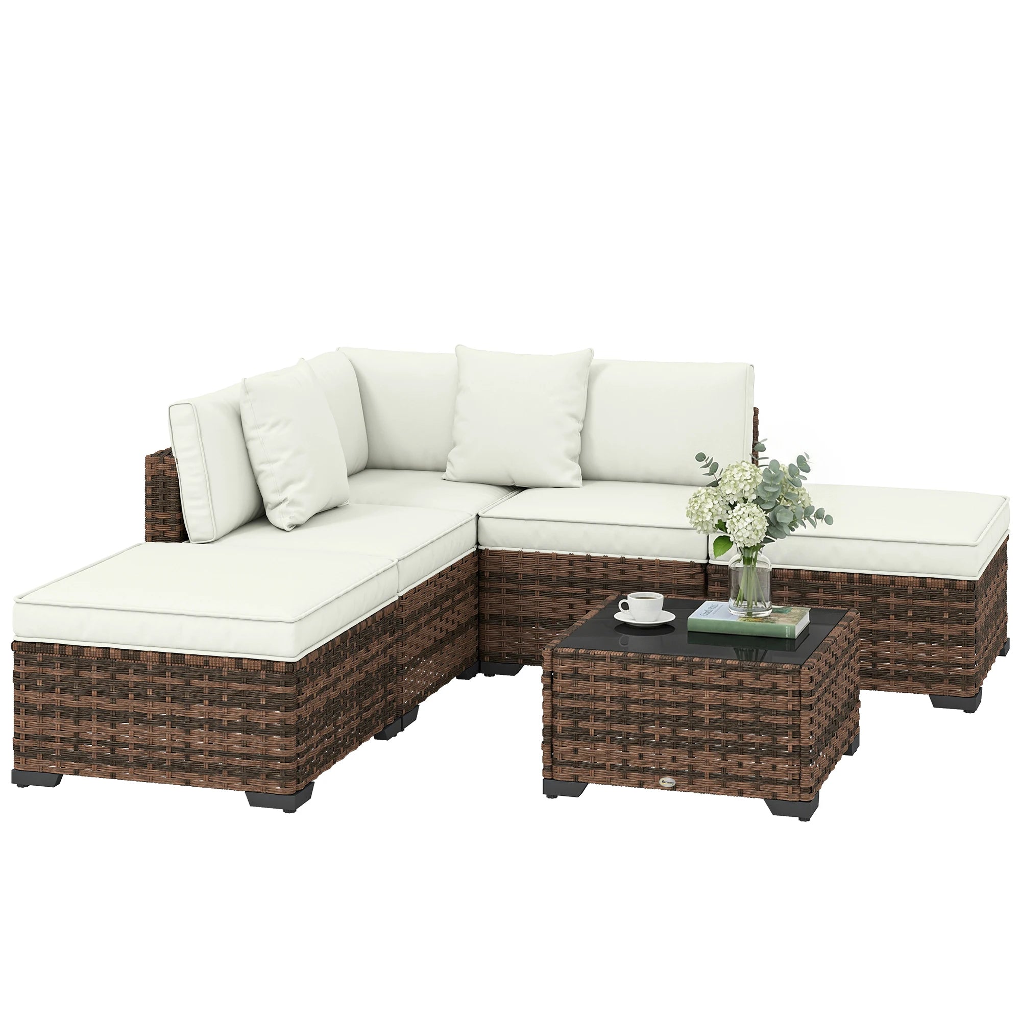 Rotan tuinset 6-delig met comfortabele kussens - Gratis verzending in Nederland