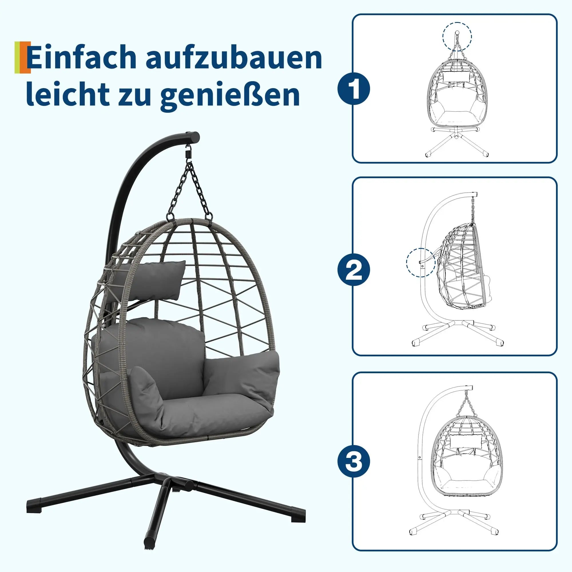 Hangende Egg Chair met Verstelbare Hoogte – Schommelstoel met Metalen Frame voor Binnen en Buiten - 
Gratis verzending in Nederland