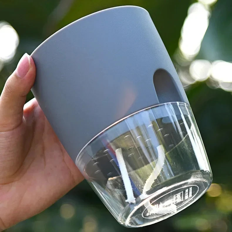 Transparante Dubbele Laag Bloempot – Zelfbewaterende Plantenpot met Katoenen Lont en Vulopening - 
Gratis verzending in Nederland