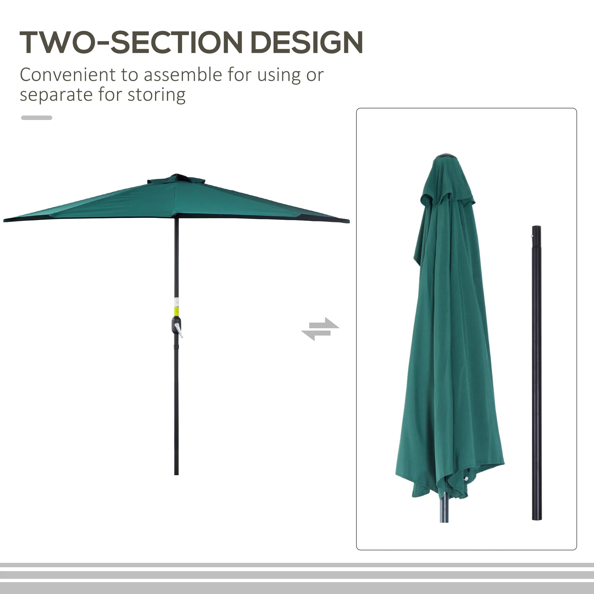 Halfronde Tuinparasol met Zwengel – Buiten Parasol 269 × 138 × 236 cm
