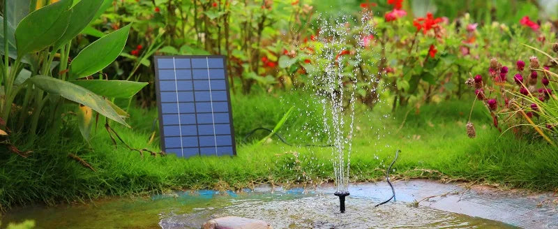 2,5W Zonnefontein met Gescheiden Paneel – Tuinfontein Set met 6 Sproeikoppen en 4 Voet Slang - 
Gratis verzending in Nederland