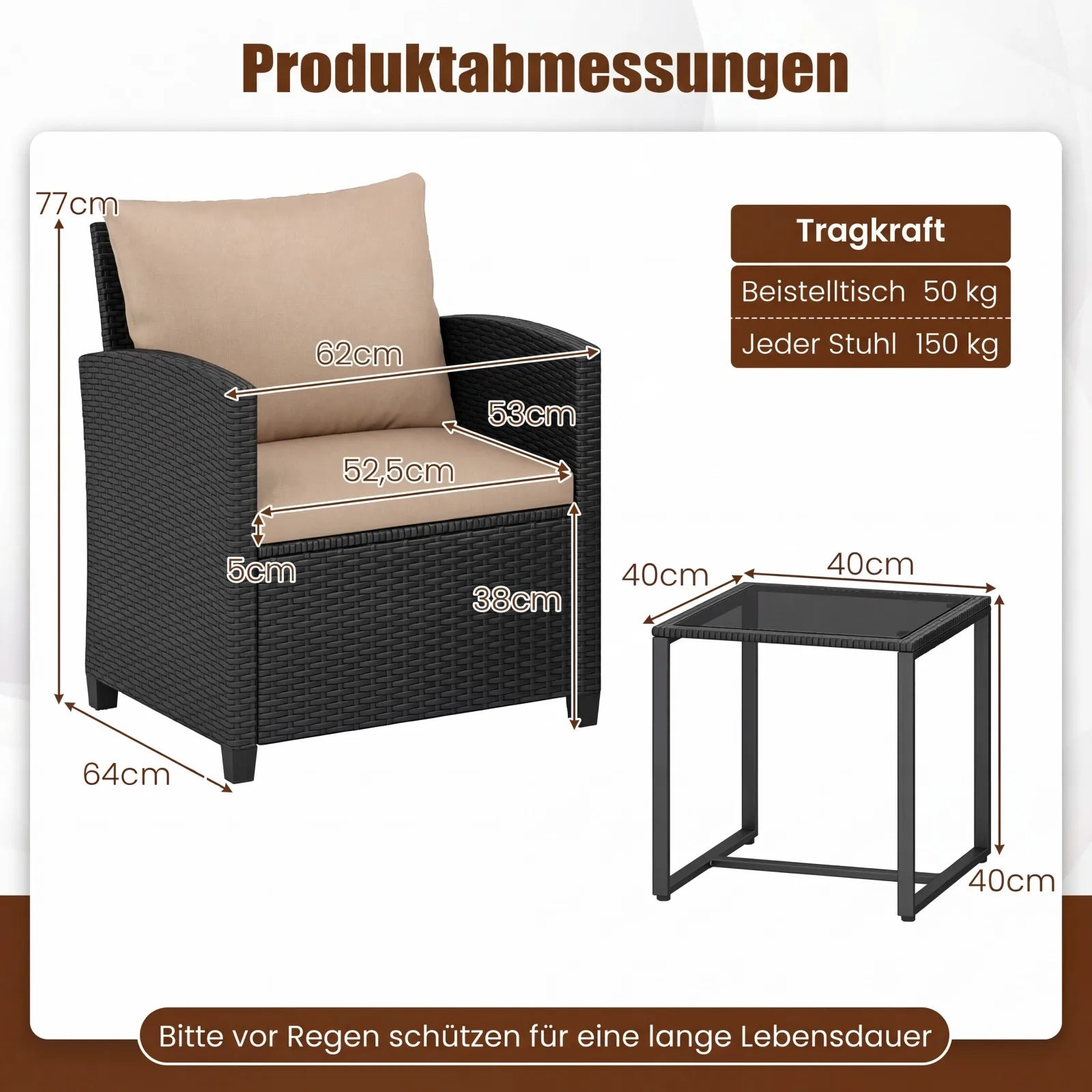 Rattan Tuinmeubelset – 2 Stoelen met Kussens & Glazen Tafel - 
Gratis verzending in Nederland