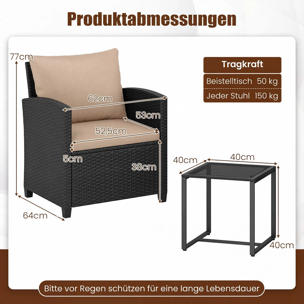 Rattan Tuinmeubelset – 2 Stoelen met Kussens & Glazen Tafel - 
Gratis verzending in Nederland