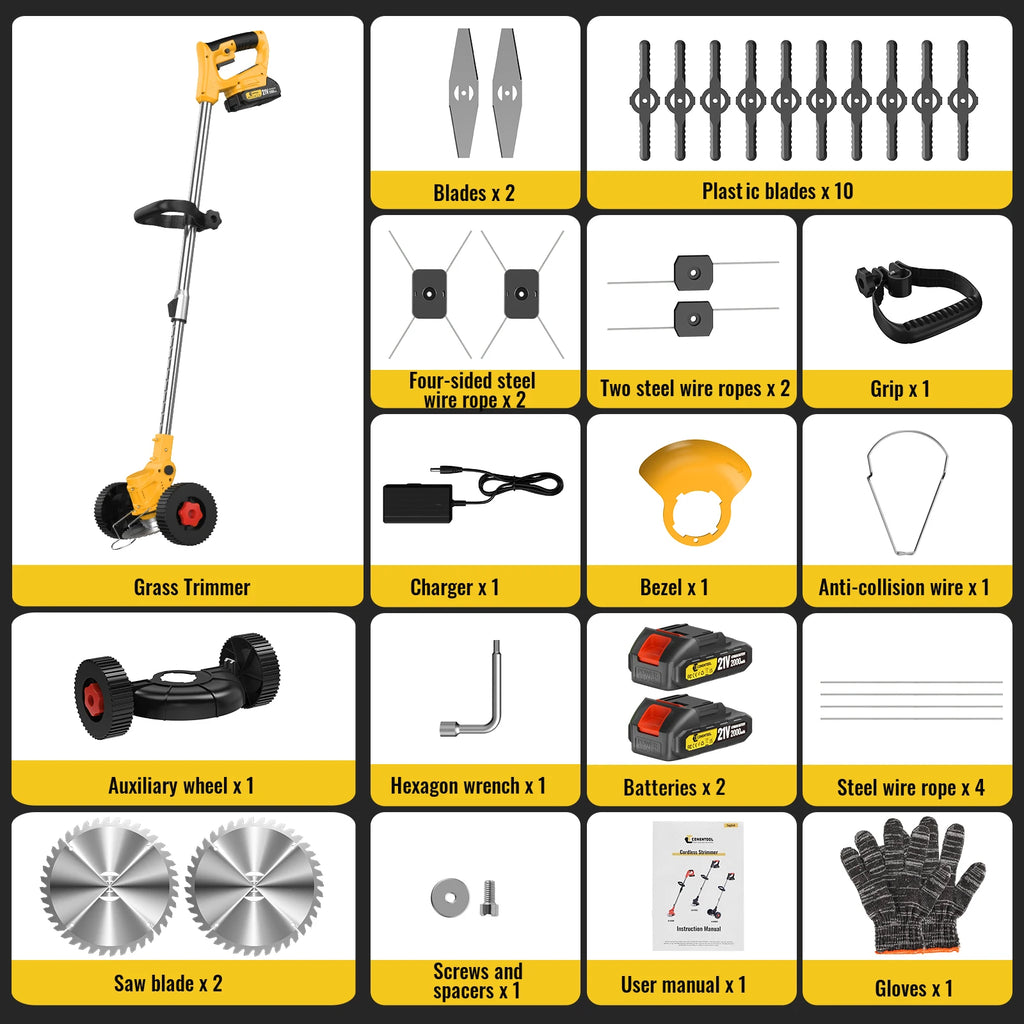 CONENTOOL 21V Accu Grastrimmer met Wielen - 
Gratis verzending in Nederland