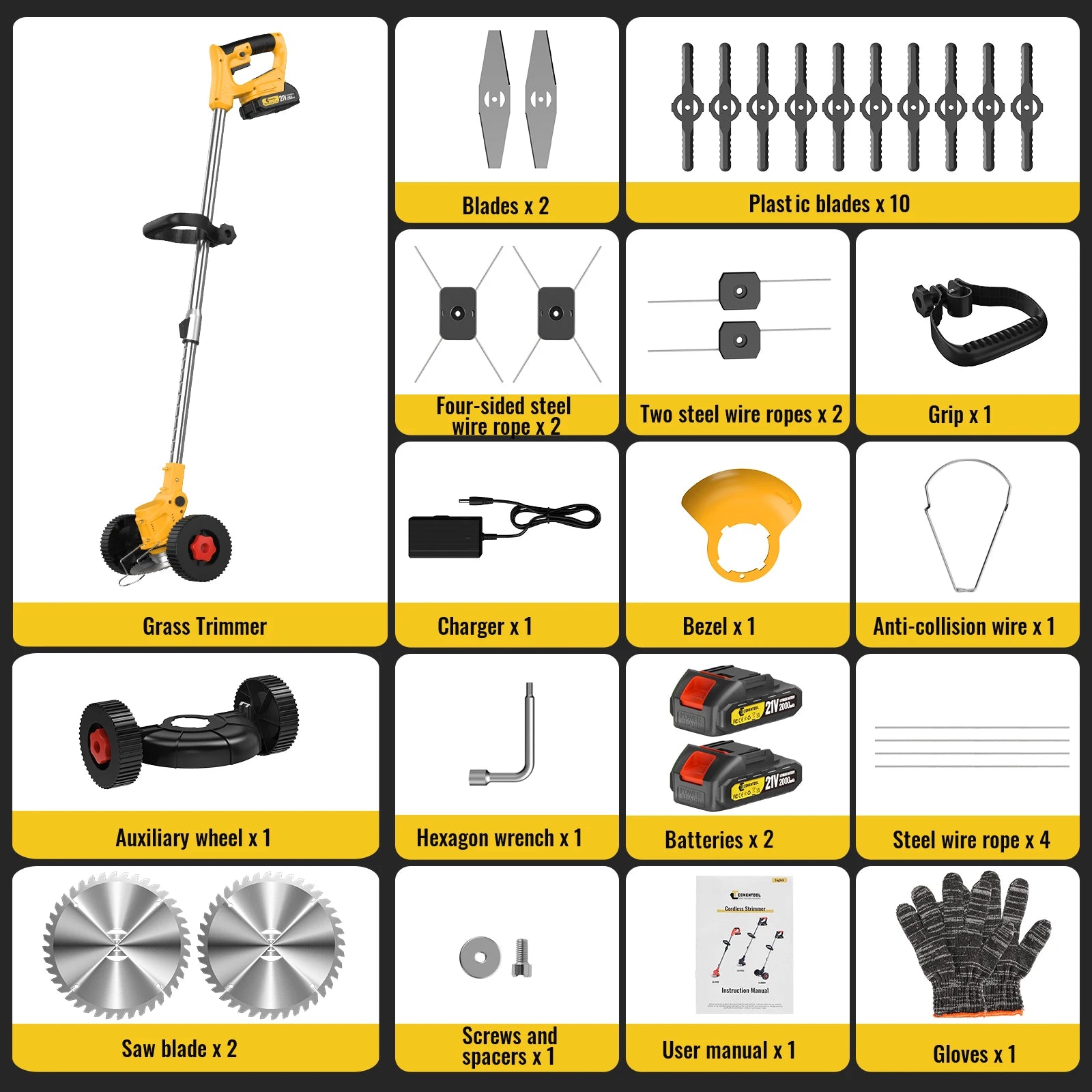 CONENTOOL 21V Accu Grastrimmer met Wielen - 
Gratis verzending in Nederland