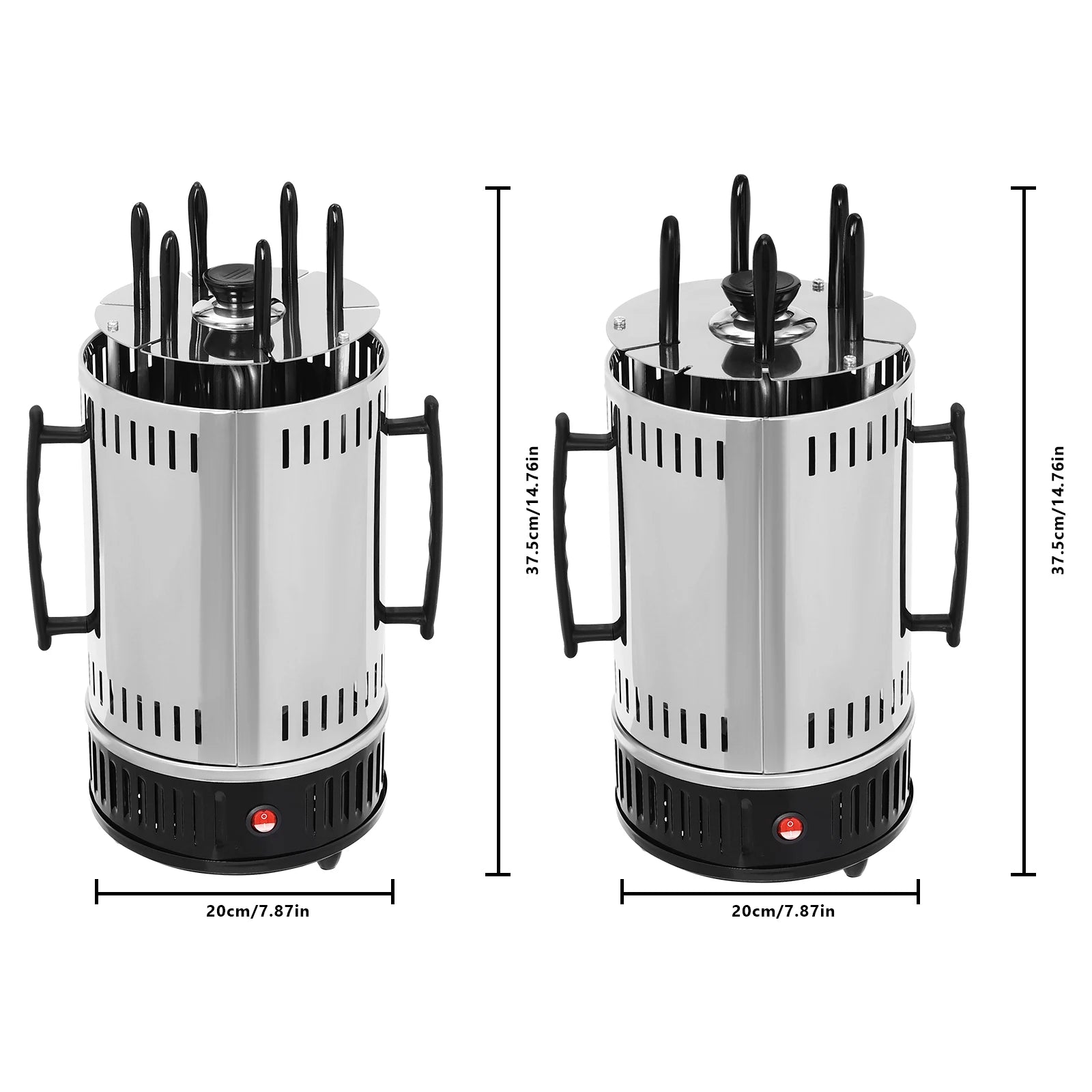 1000W verticale elektrische grill RVS – met rotisserie & 6 spiesen, rookvrij BBQ’en thuis 
Gratis verzending in Nederland.