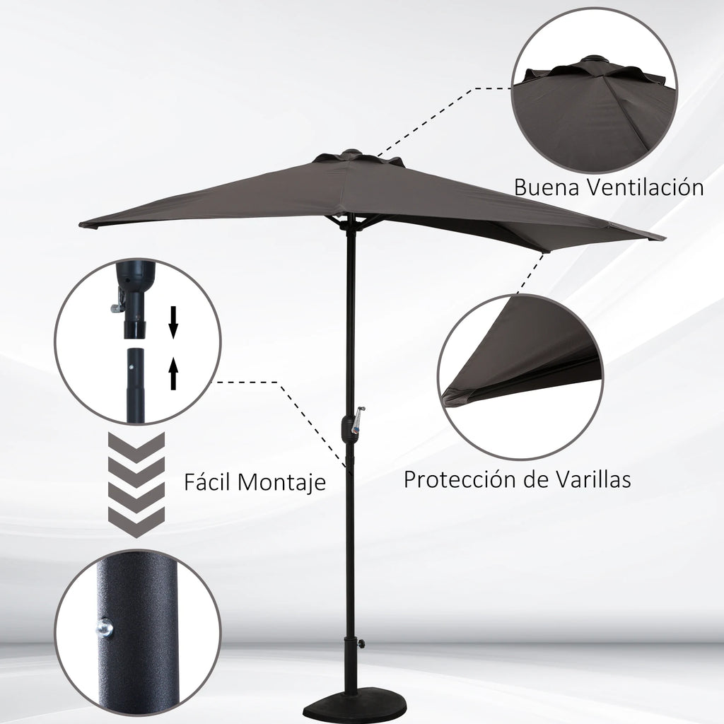 Halfronde Tuinparasol met Zwengel – Buiten Parasol 269 × 138 × 236 cm