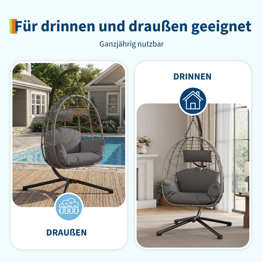 Hangende Egg Chair met Verstelbare Hoogte – Schommelstoel met Metalen Frame voor Binnen en Buiten - 
Gratis verzending in Nederland