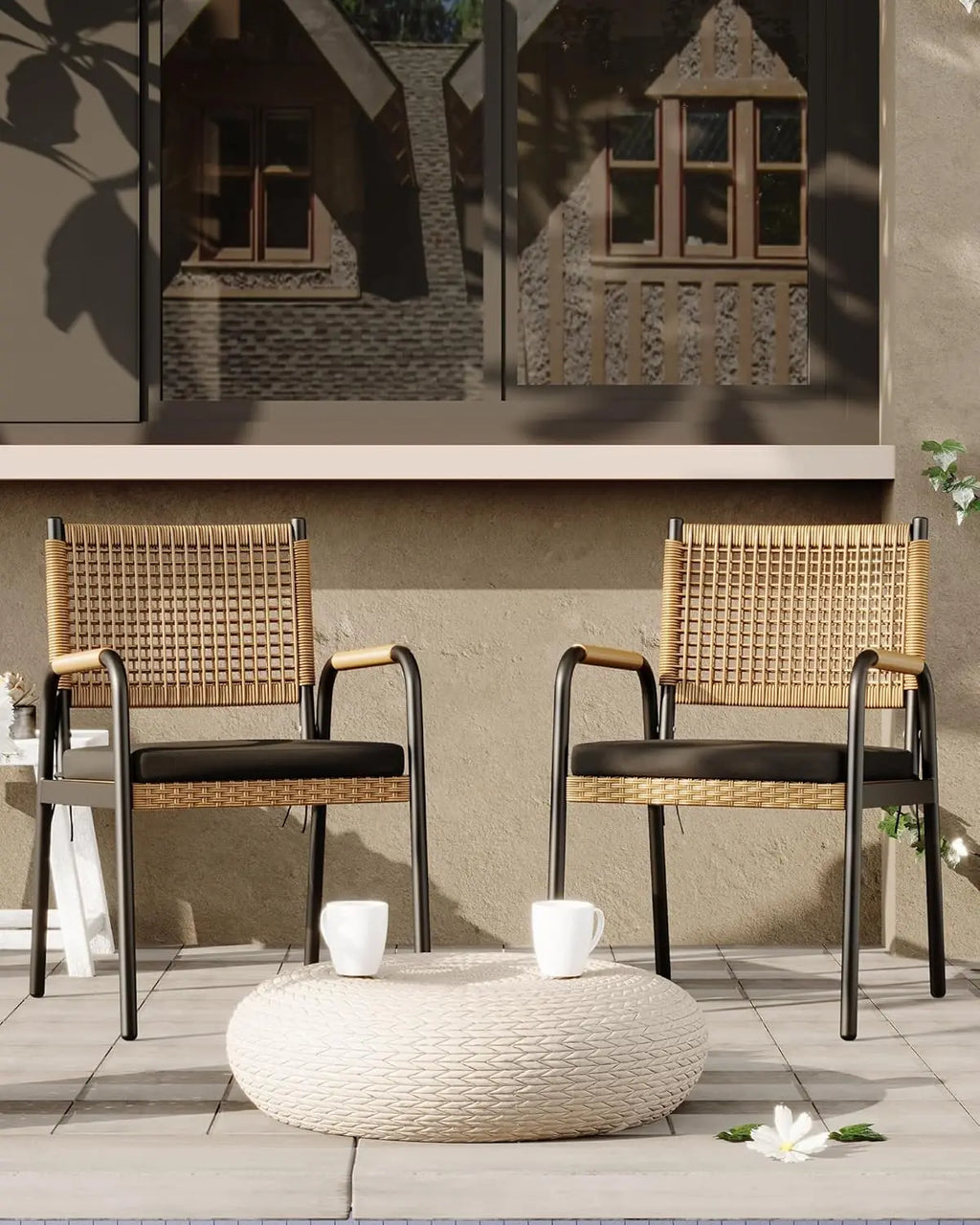 2-delige Rattan Tuinstoelen Set – Weerbestendige Balkon Stoelen met Metalen Frame (52,5 × 58 × 84 cm) - 
Gratis verzending in Nederland