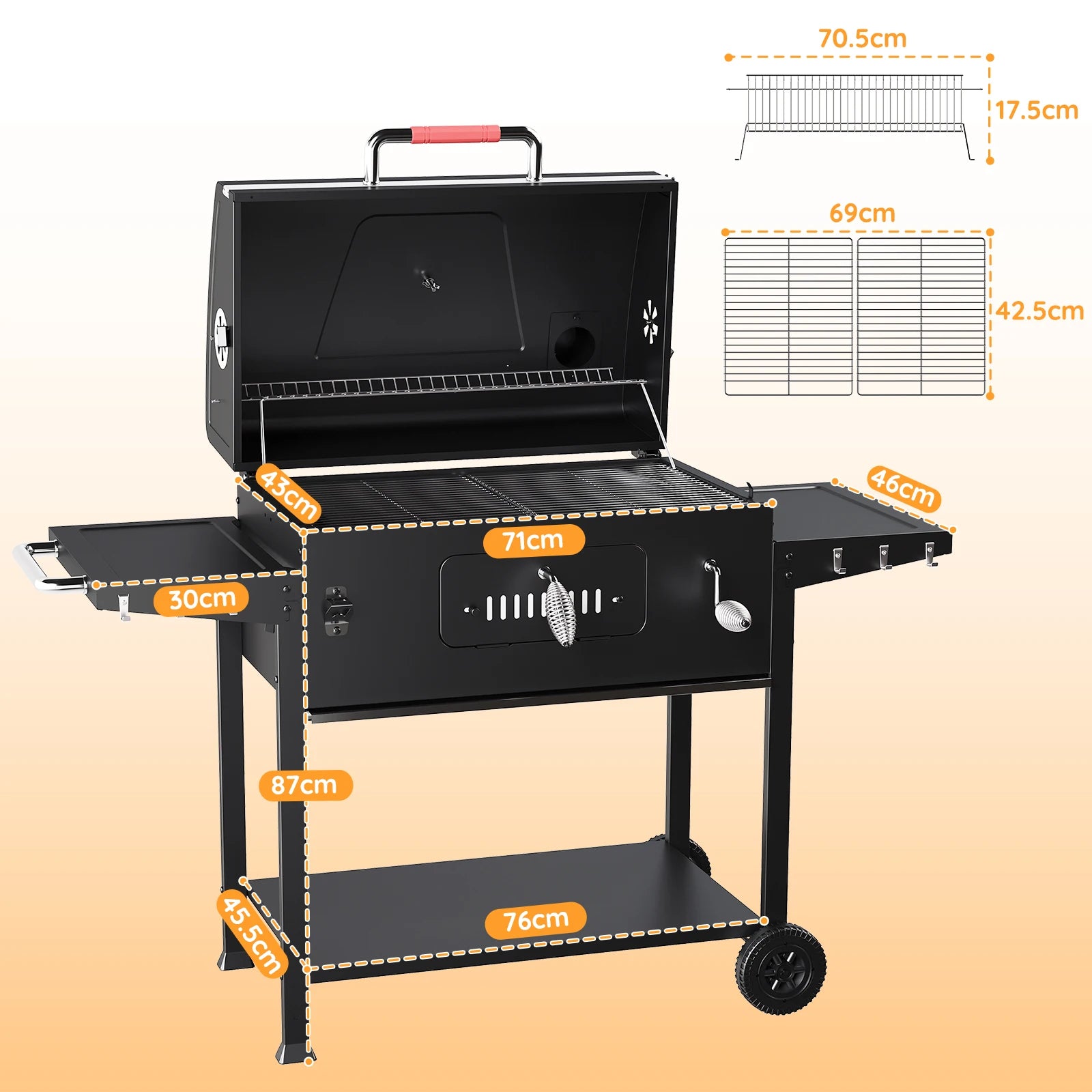 Devoko Houtskool BBQ Grill met Trolley – 71 × 42,5 cm Tuinbarbecue - 
Gratis verzending in Nederland