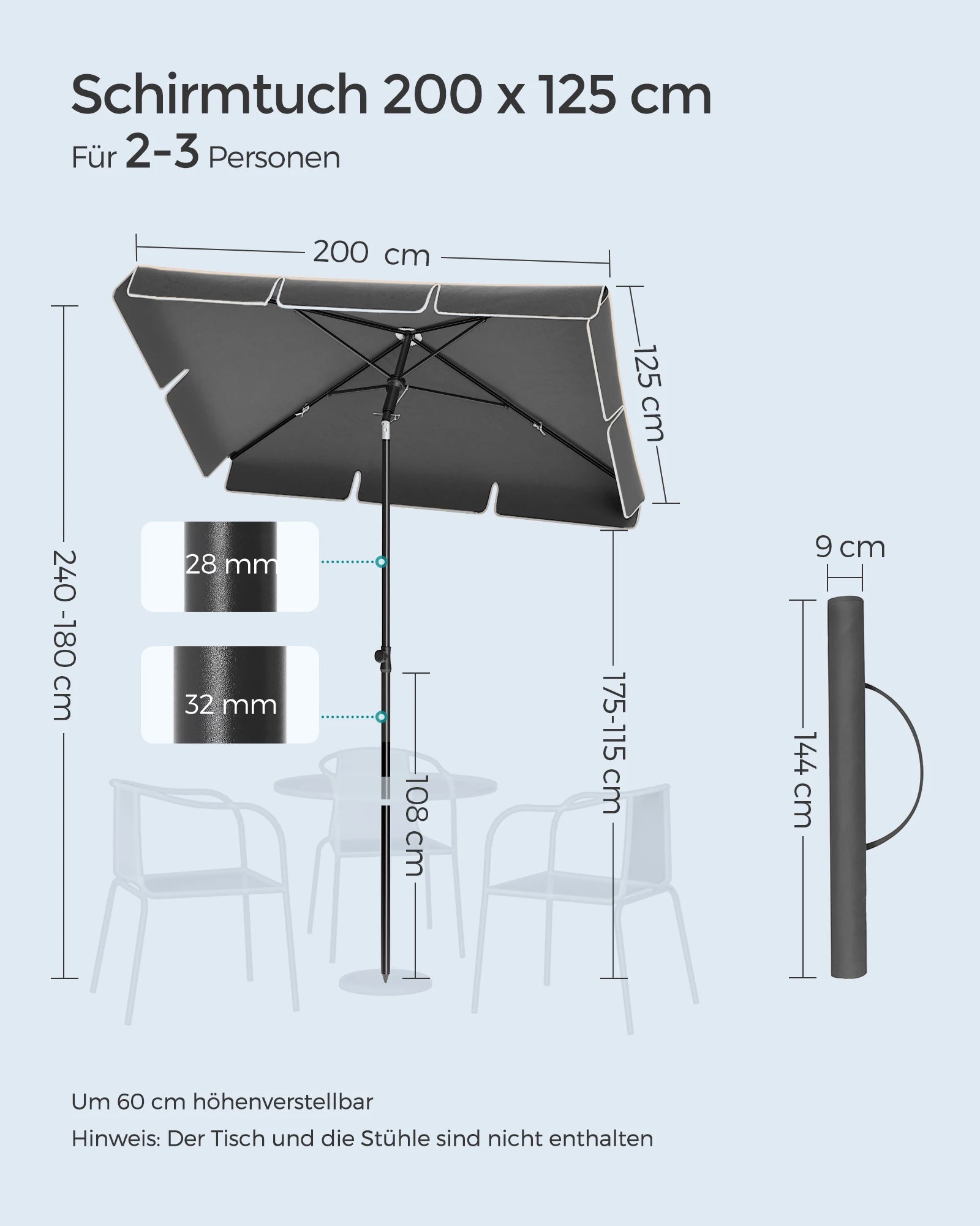 Balkon Parasol – Zonwering UPF 50+ met Opbergtas (Zonder Voet) - 
Gratis verzending in Nederland