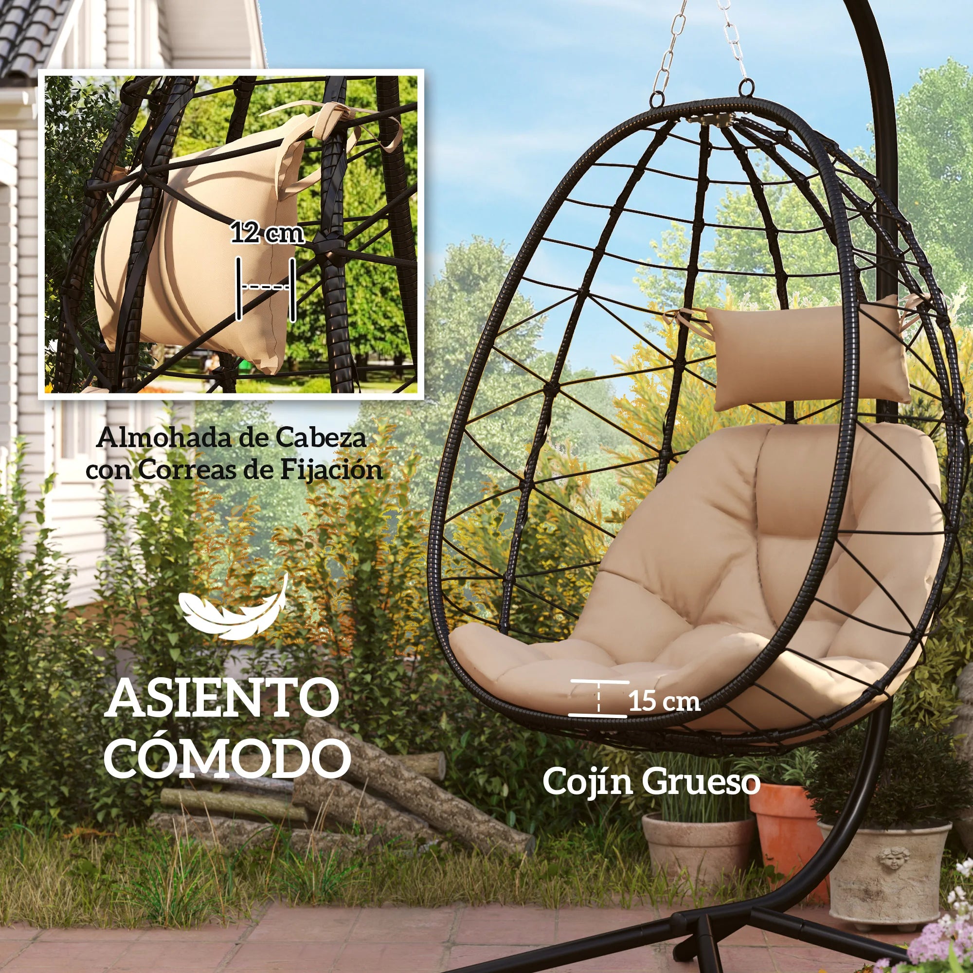 Outsunny Hangende Egg Chair met Standaard - 
Gratis verzending in Nederland