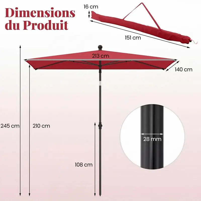 Rechthoekige Patio Parasol – 213 × 140 cm Zonwering voor Balkon en Terras - 
Gratis verzending in Nederland