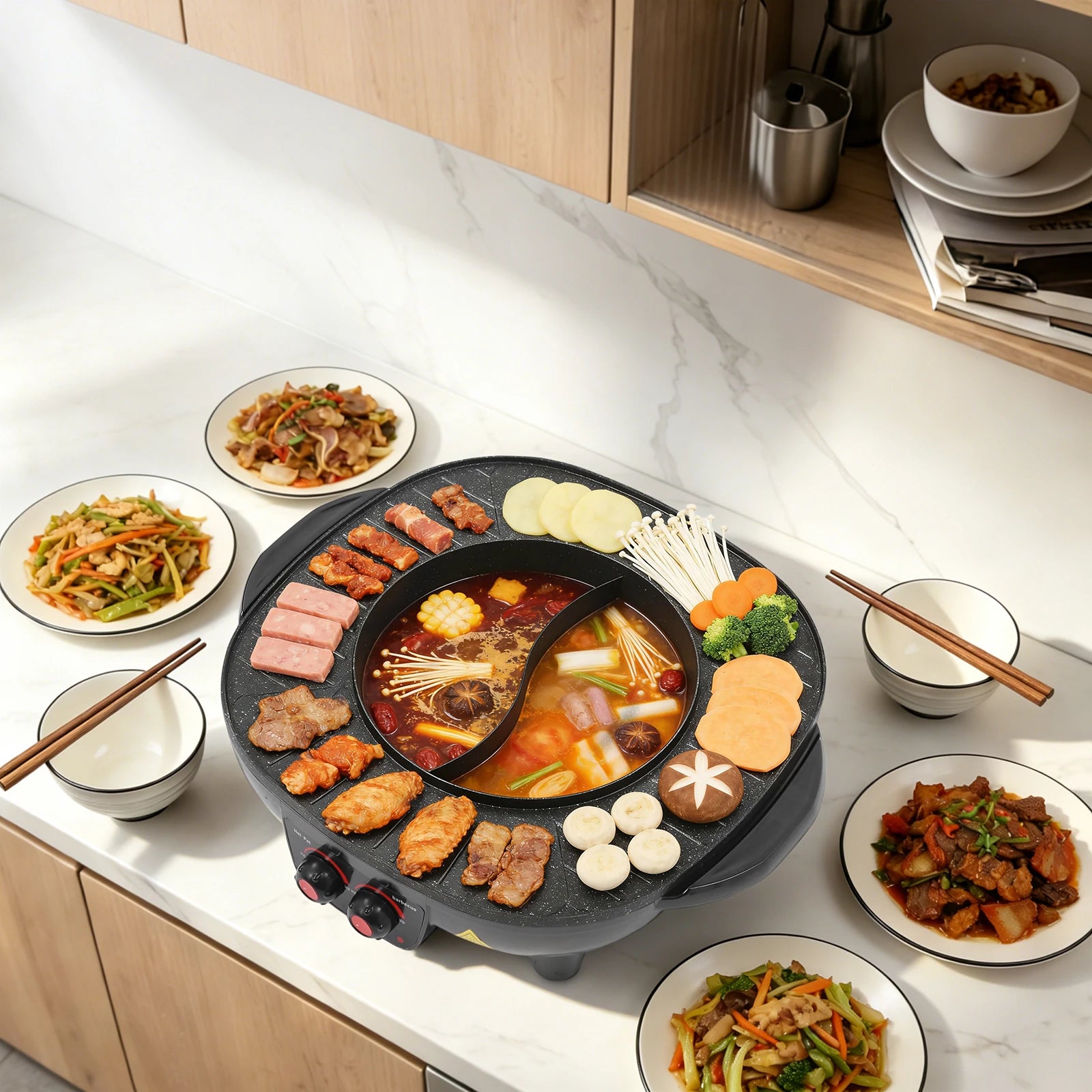 2000W Elektrische 2-in-1 Grill & Hotpot – Antiaanbak BBQ met Onafhankelijke Temperatuurregeling -
Gratis verzending in Nederland